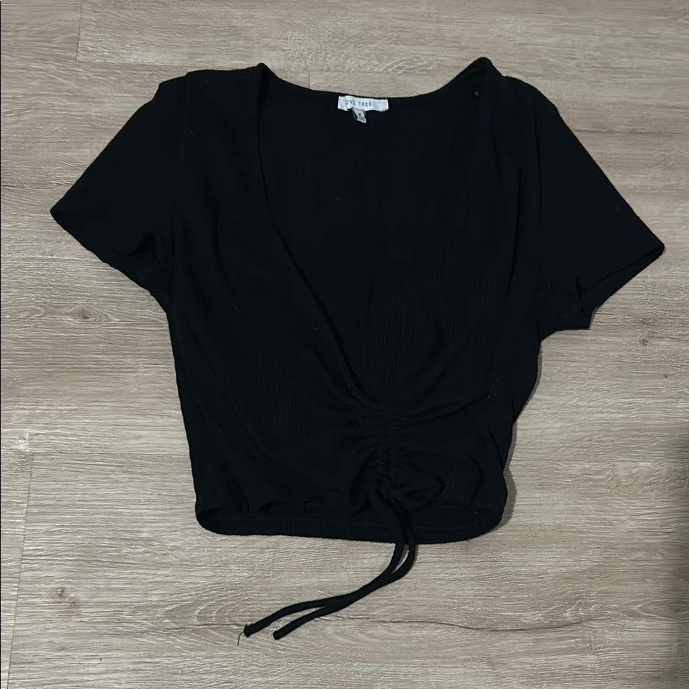 Love Tree Black Tie Front Crop Blouse Short Sleeve